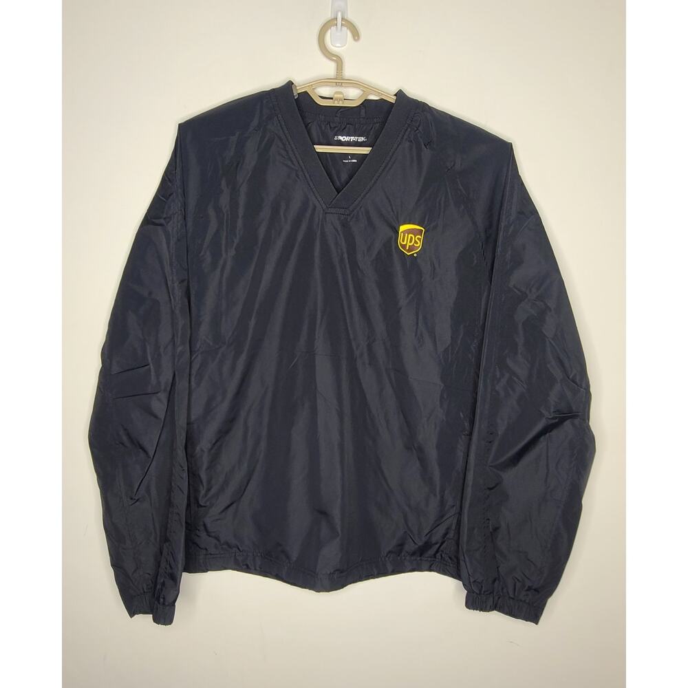 UPS delivery sport-tek black v-neck pullover jacket with pockets - large